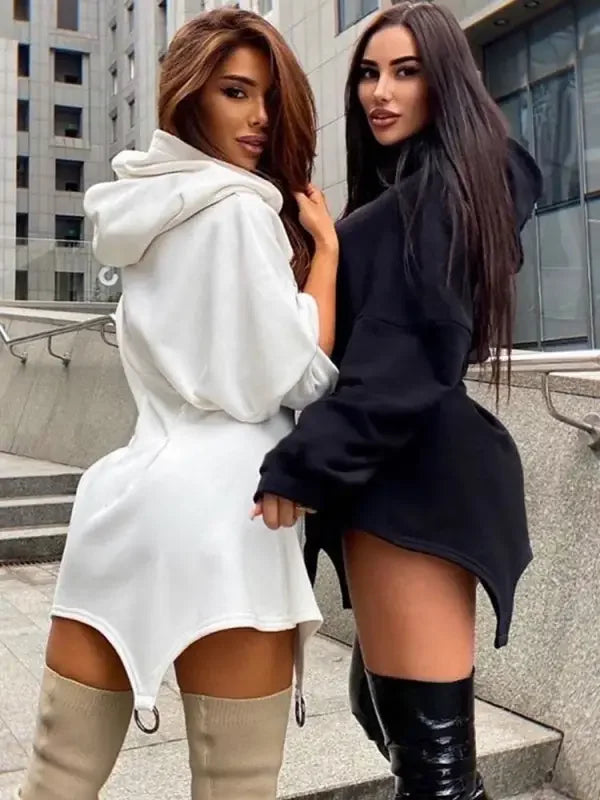 Autumn Irregular Hem Hoodie Mini Dress | Fashionsarah.com