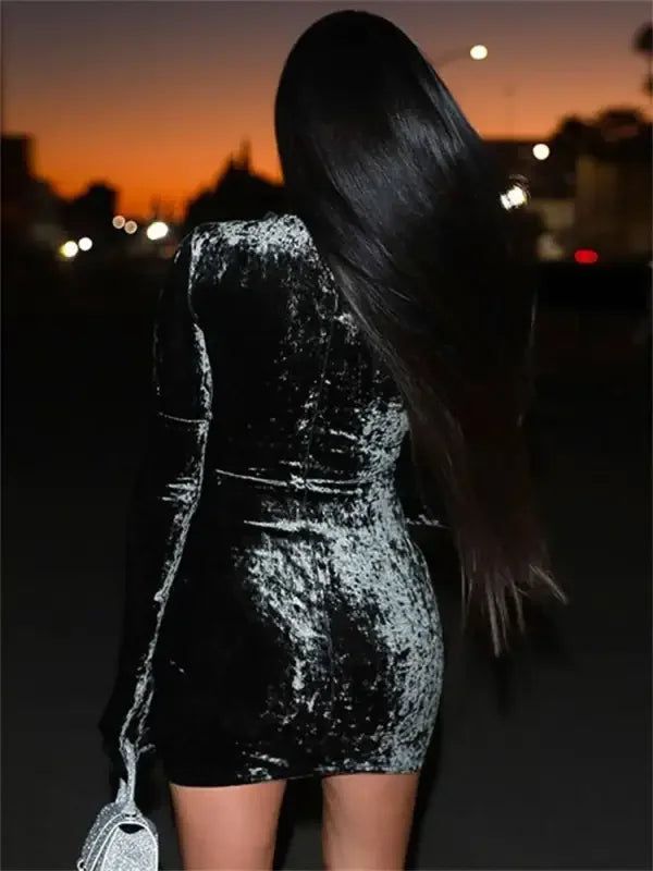 Velvet Bodycon Mini Dress with Gloves | Fashionsarah.com