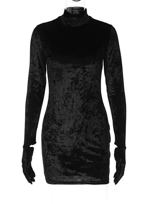 Velvet Bodycon Mini Dress with Gloves | Fashionsarah.com