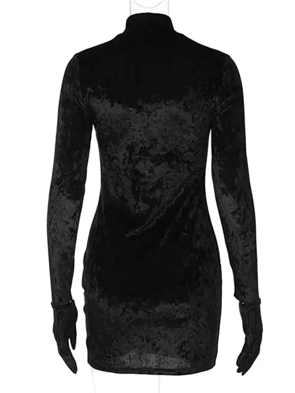 Velvet Bodycon Mini Dress with Gloves | Fashionsarah.com
