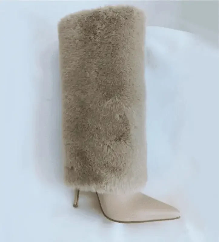 Fur knee high winter fur stiletto boot featured in Online Boutique Winter Fur collection