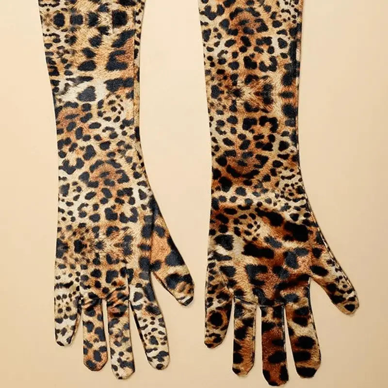 Leopard-print fashion velvet gloves displayed in online store listing