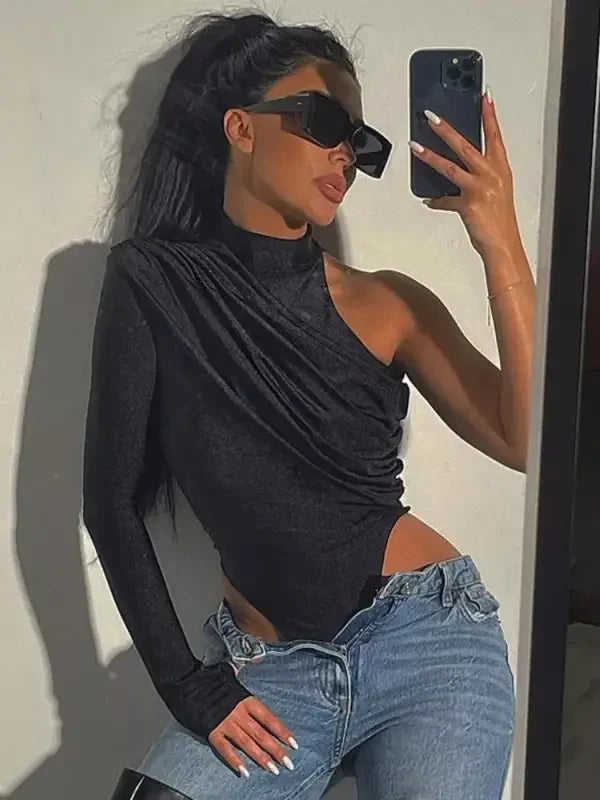 Asymmetric One Shoulder Bodysuit | Fashionsarah.com