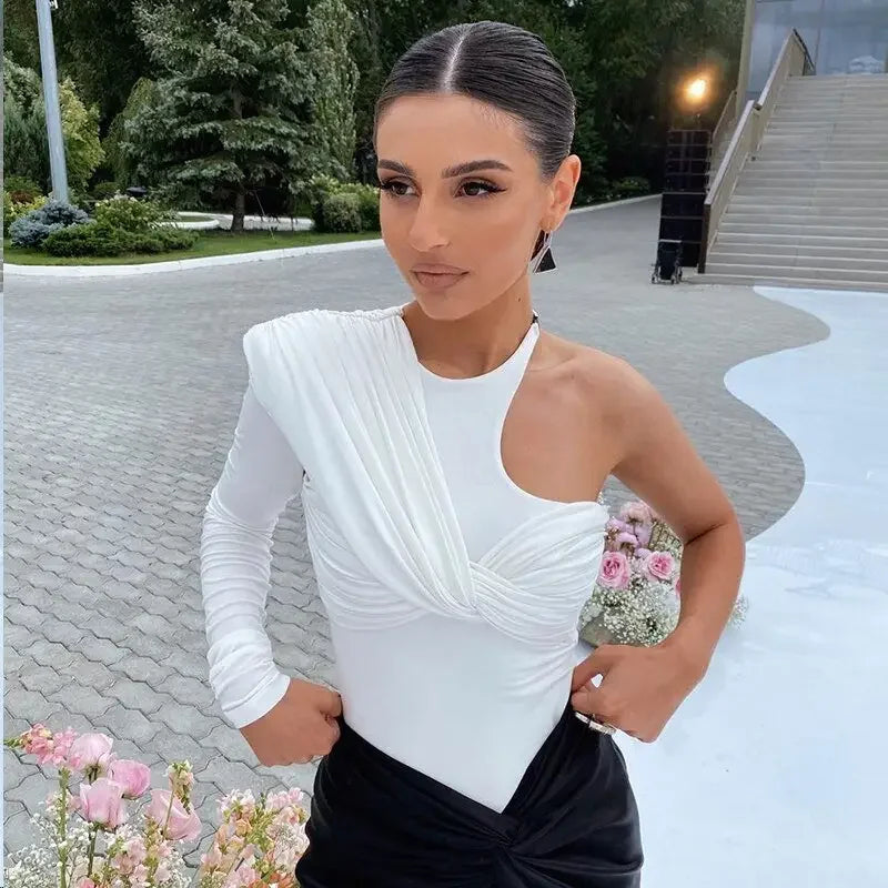 Asymmetric One Shoulder Bodysuit | Fashionsarah.com