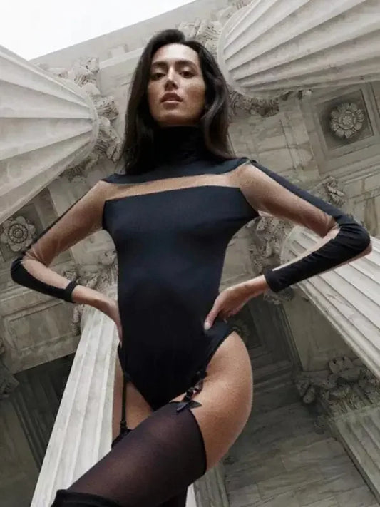 O Neck See Through Mesh Bodysuit | Fashionsarah.com