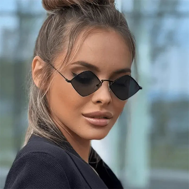 Diamond-shaped Rhombus sunglasses showcased at an online boutique for women’s fashion
