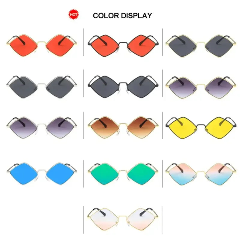 Colorful diamond-shaped Rhombus sunglasses showcases women’s fashion at an online boutique