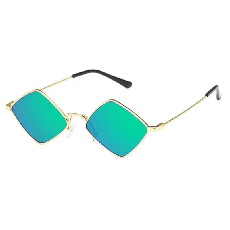 Rhombus sunglasses with green mirrored lenses and gold frames from an online boutique