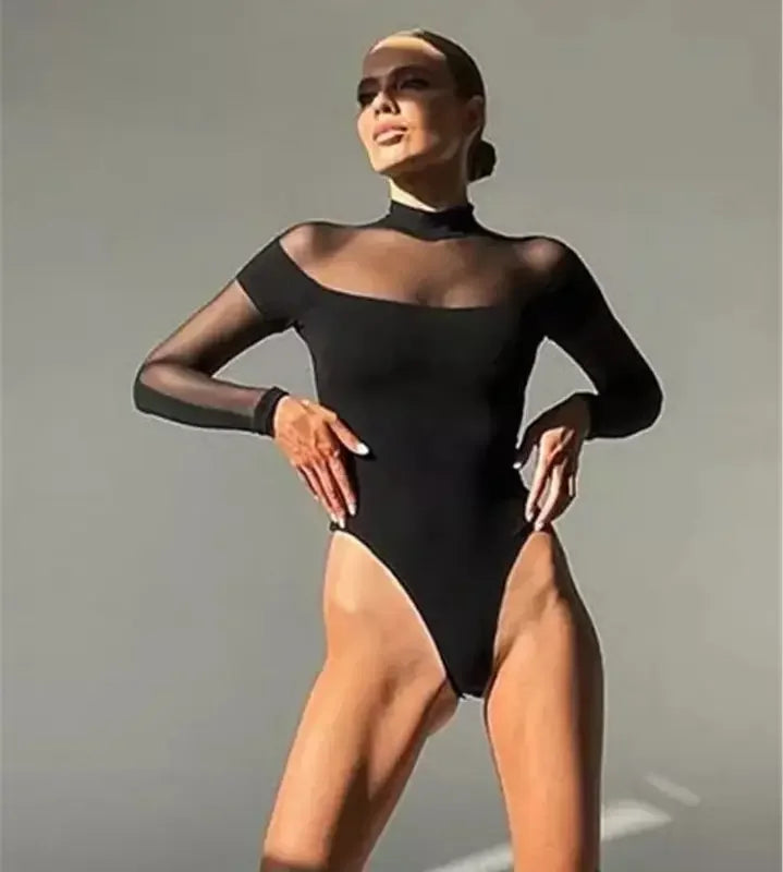Half High Neck Mesh Bodysuits | Fashionsarah.com