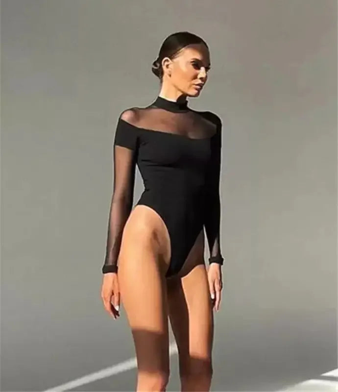 Half High Neck Mesh Bodysuits | Fashionsarah.com
