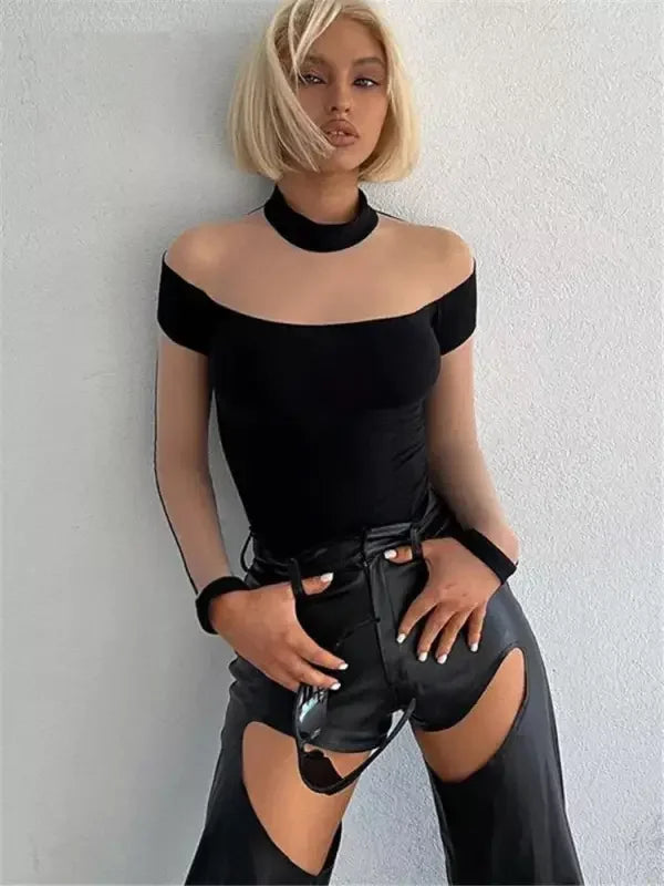 Half High Neck Mesh Bodysuits | Fashionsarah.com