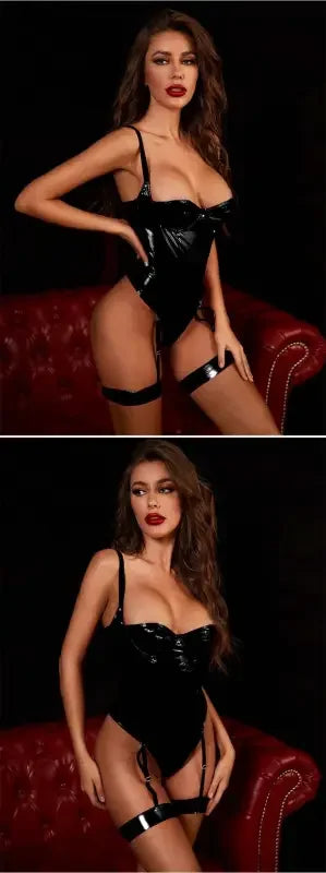 Plus Size Glossy PU Leather Bodysuit | Fashionsarah.com