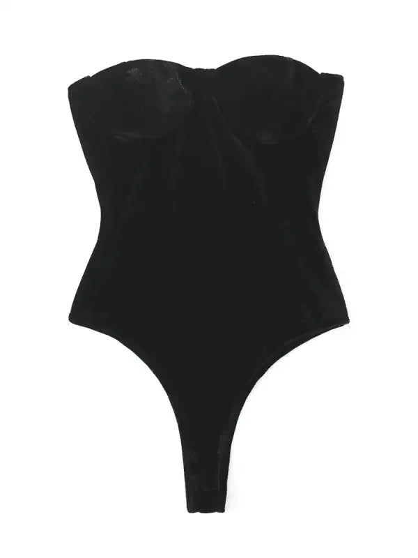 Strapless Black Velvet Bodysuit | Fashionsarah.com