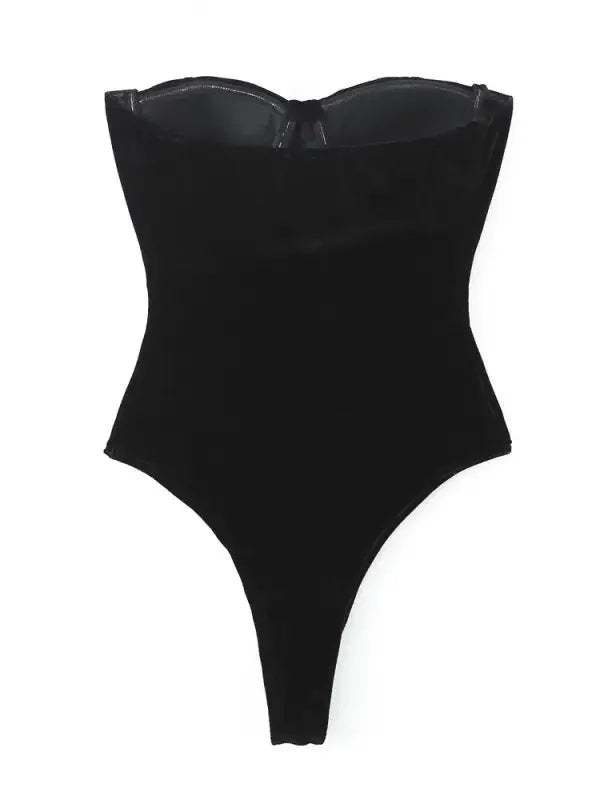 Strapless Black Velvet Bodysuit | Fashionsarah.com