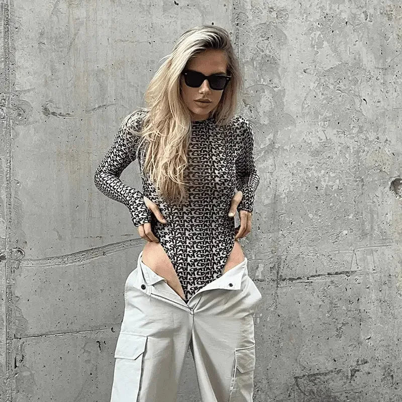 Long Sleeve Mesh Bodysuit | Fashionsarah.com