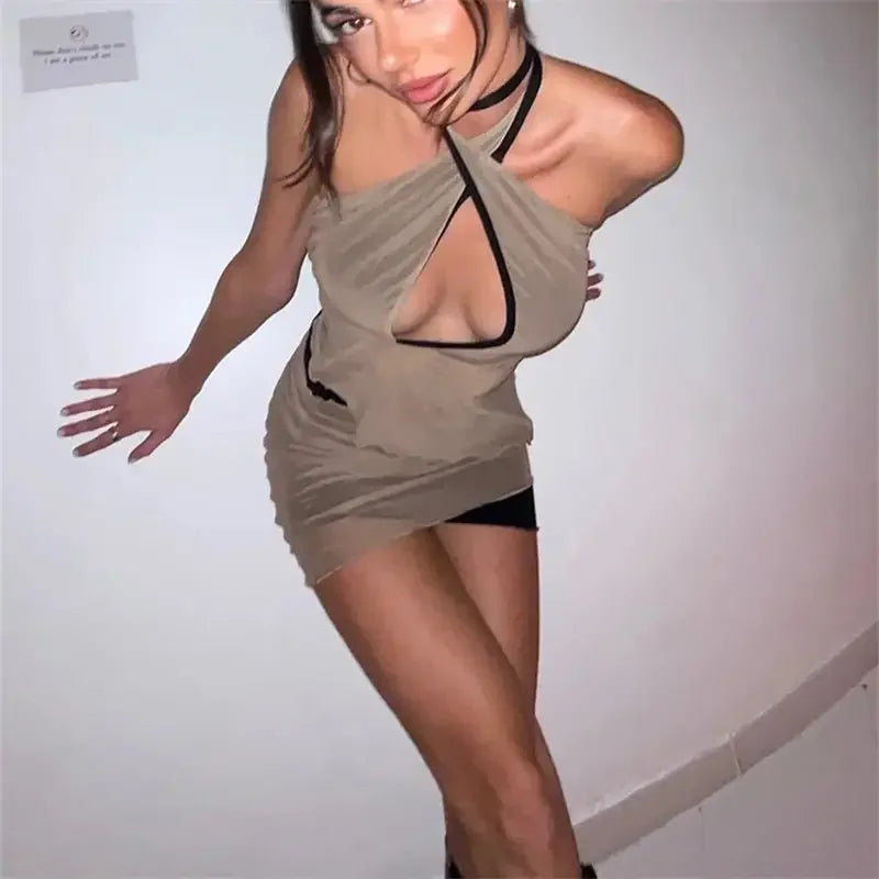 Women Mesh Crop Top with Ruched Skirt Set | Fashionsarah.com