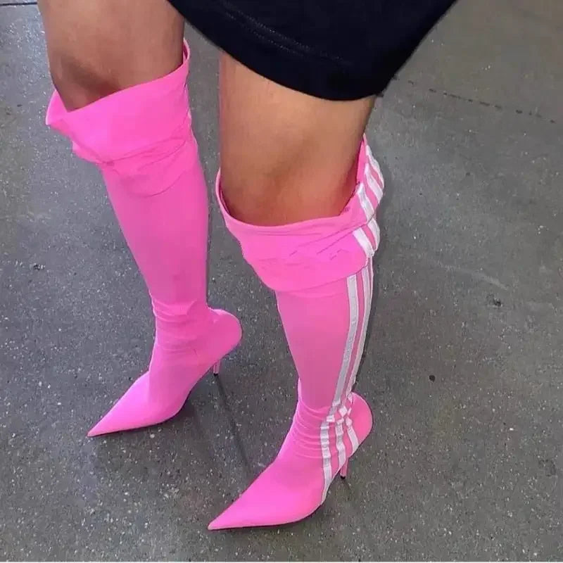 Stripe Over Knee Elastic Boots | Fashionsarah.com