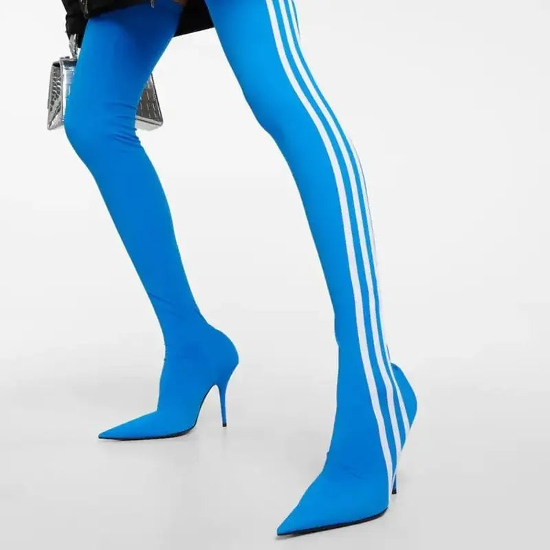 Stripe Over Knee Elastic Boots | Fashionsarah.com