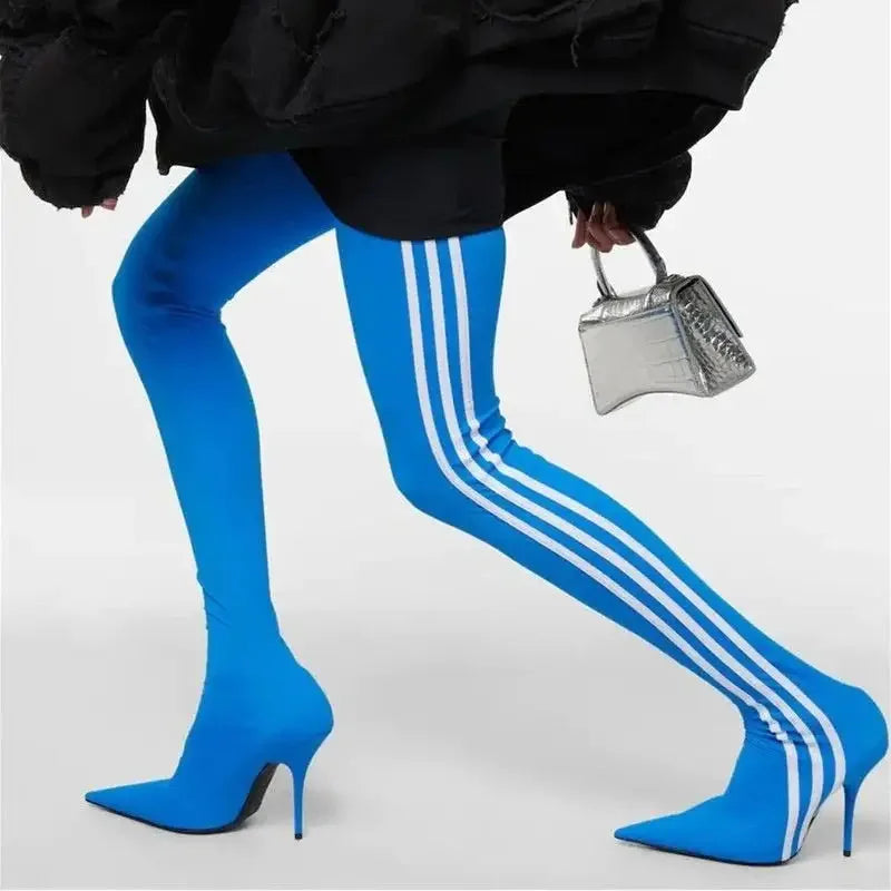 Stripe Over Knee Elastic Boots | Fashionsarah.com