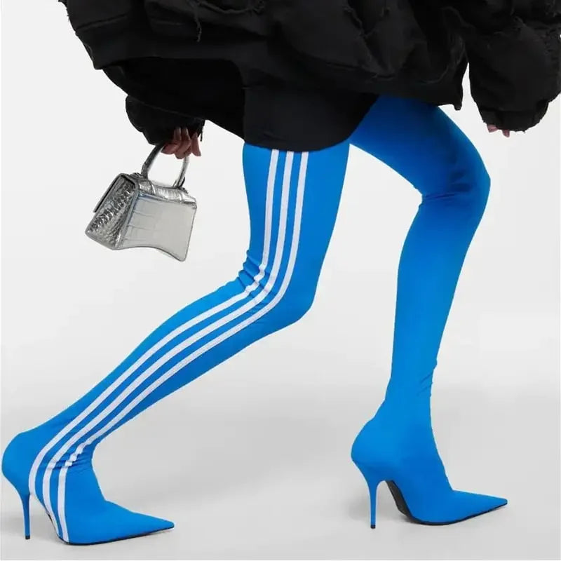 Fashionsarah.com Stripe Over Knee Elastic Boots