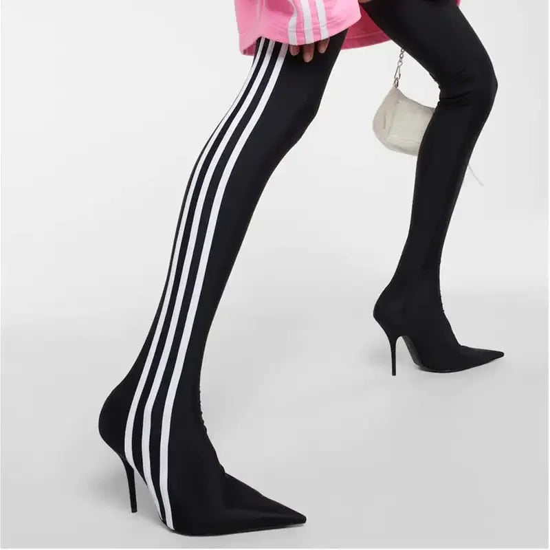 Stripe Over Knee Elastic Boots | Fashionsarah.com