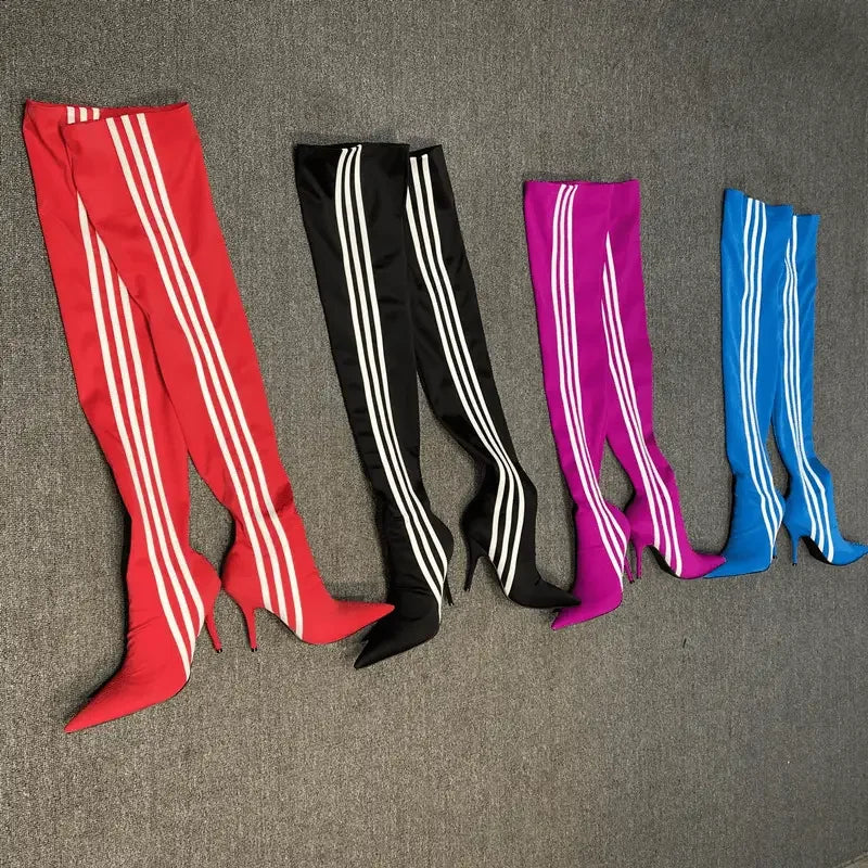 Stripe Over Knee Elastic Boots | Fashionsarah.com