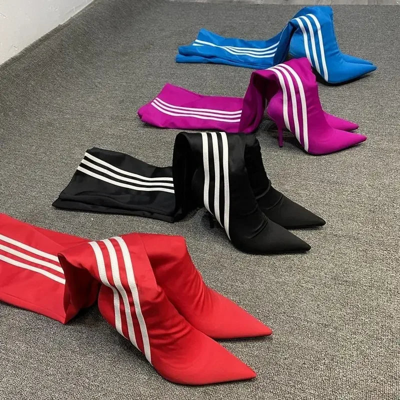 Stripe Over Knee Elastic Boots | Fashionsarah.com