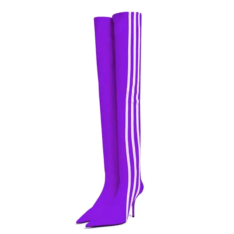 Stripe Over Knee Elastic Boots | Fashionsarah.com