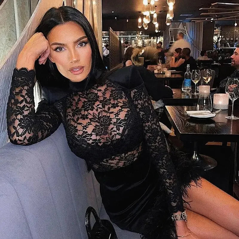 Lace Turtleneck Slim Dress | Fashionsarah.com