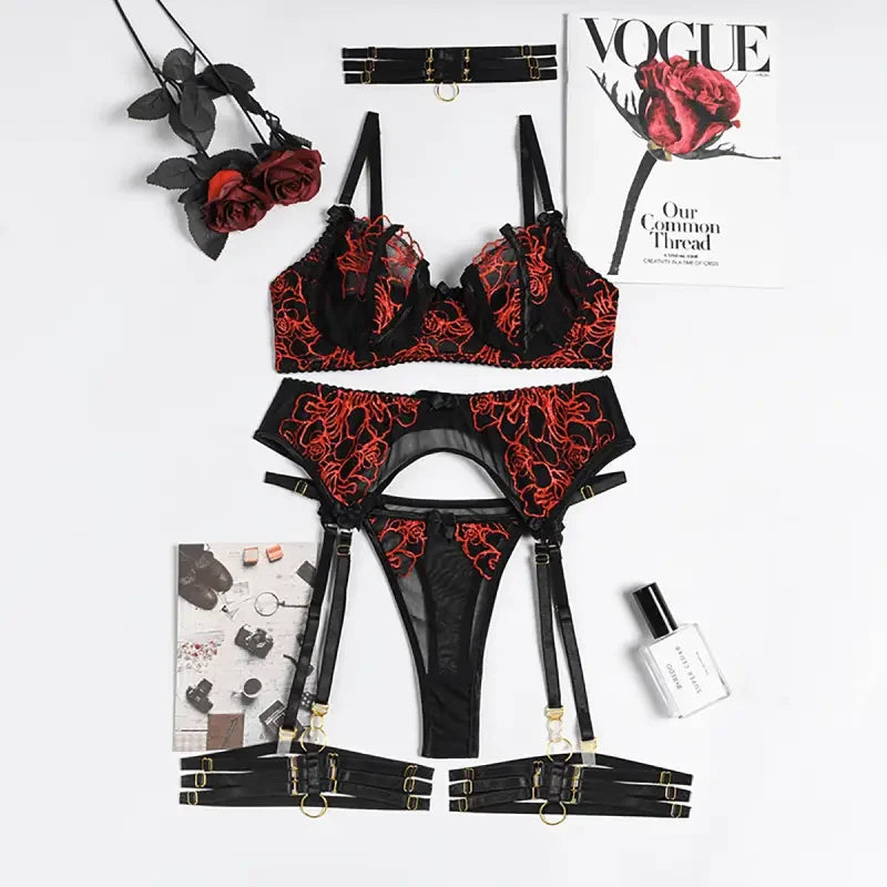 Luxury Lace Floral Intimate Bra And Thong Set | Fashionsarah.com