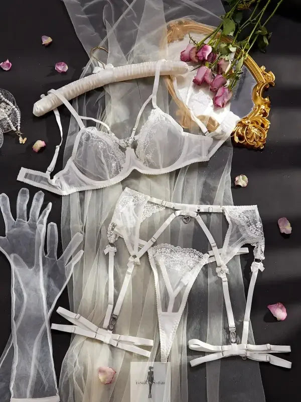 Fashionsarah.com Fashionsarah.com Beautiful Transparent Lingerie Set with Garter and Gloves!