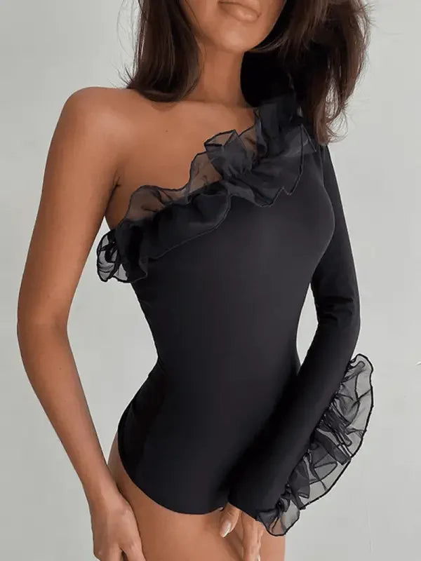 One Shoulder Sleeve Slim Fit Bodysuit | Fashionsarah.com