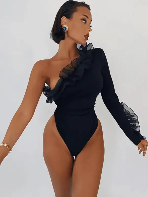 One Shoulder Sleeve Slim Fit Bodysuit | Fashionsarah.com