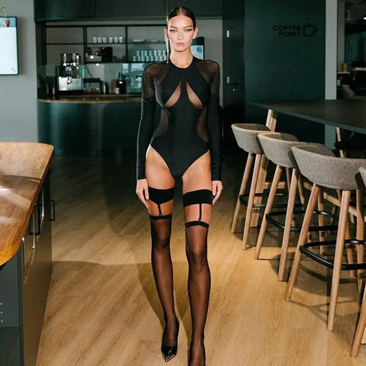 Mesh Milk Splicing Bodysuit | Fashionsarah.com