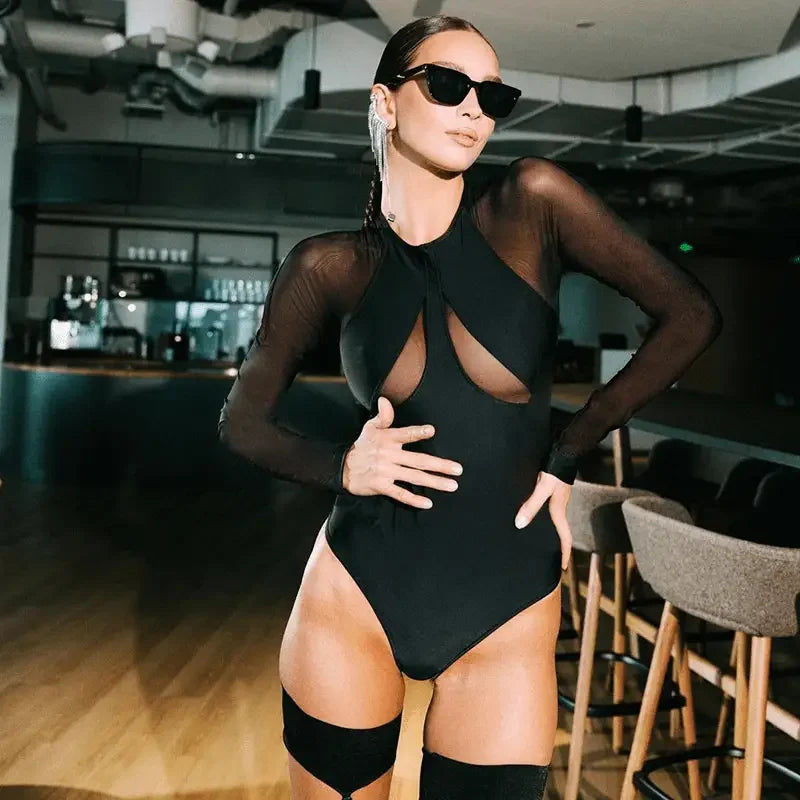 Mesh Milk Splicing Bodysuit | Fashionsarah.com