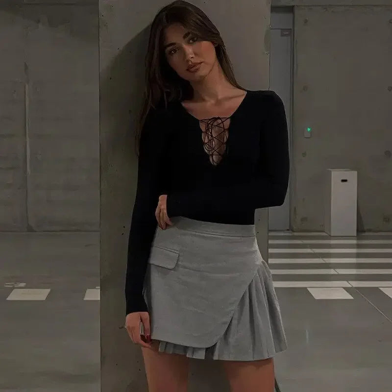 Cross Tie Cutout Sexy Bodysuit | Fashionsarah.com