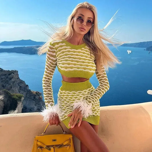 Striped Knitted Sweater Sets | Fashionsarah.com