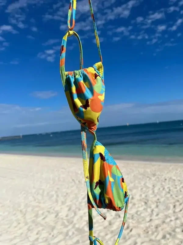 Colorful patterned floral bikini top from the Floral Bikini Swimsuit collection