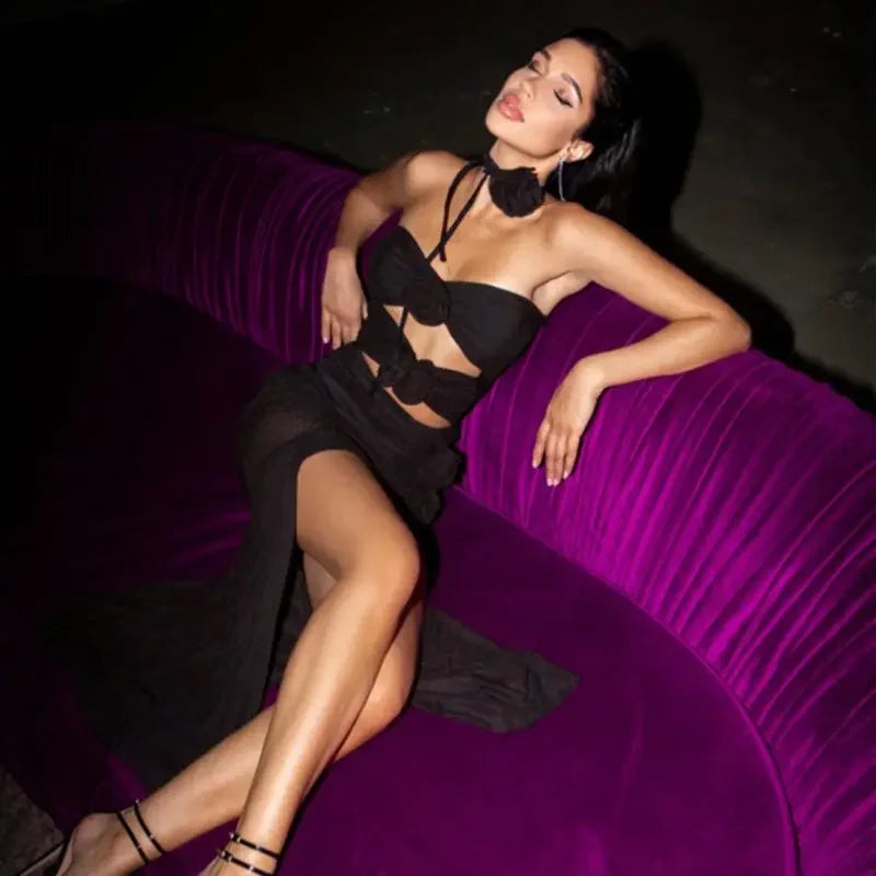 Hollow Maxi Dress With the Flower | Fashionsarah.com