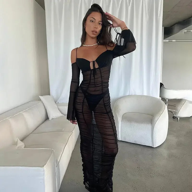 Elastic Pleated Bodycon Dress
