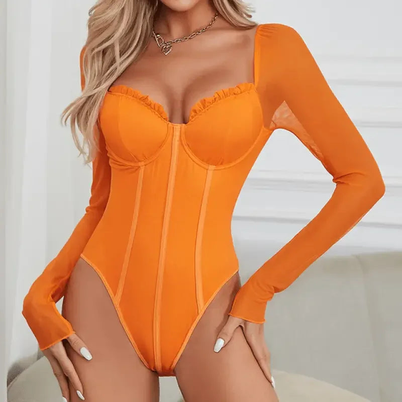 Long Sleeve Tie Up Sexy Bodysuit | Fashionsarah.com