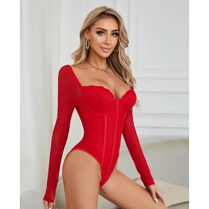 Long Sleeve Tie Up Sexy Bodysuit | Fashionsarah.com