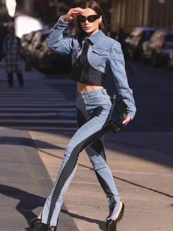 Denim Contrast Pencil Pants | Fashionsarah.com