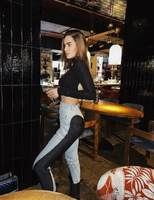 Denim Contrast Pencil Pants | Fashionsarah.com