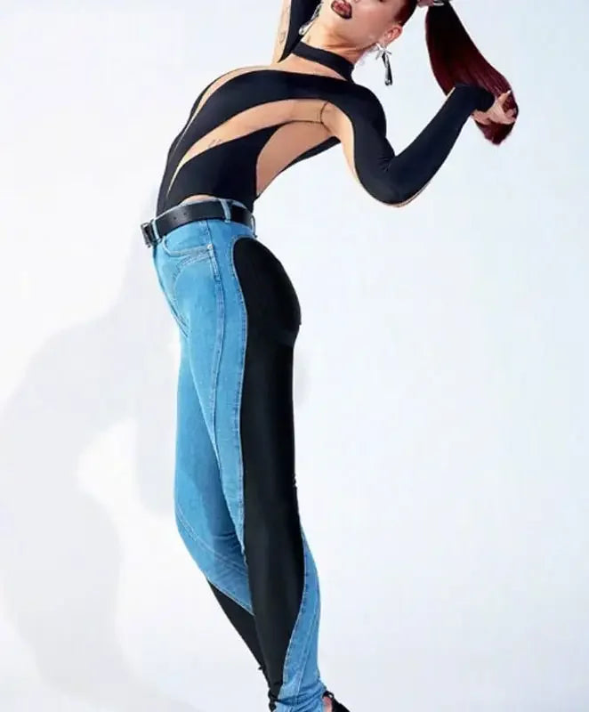 Fashionsarah.com Denim Contrast Pencil Pants