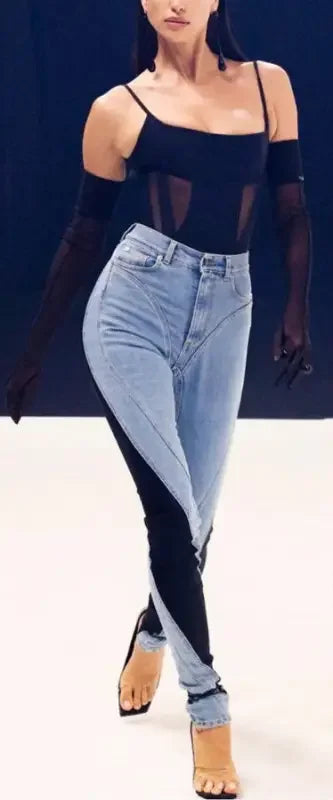 Denim Contrast Pencil Pants | Fashionsarah.com