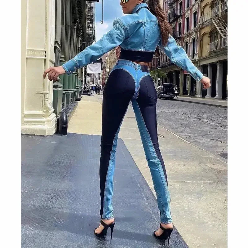 Denim Contrast Pencil Pants | Fashionsarah.com