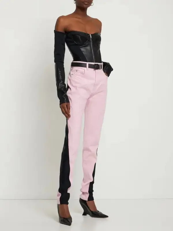 Fashionsarah.com Denim Contrast Pencil Pants