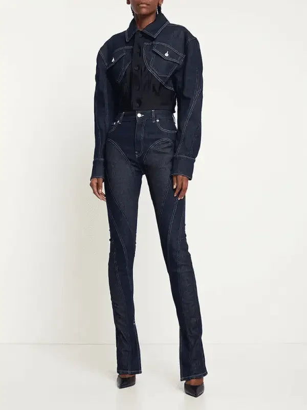 Denim Contrast Pencil Pants | Fashionsarah.com