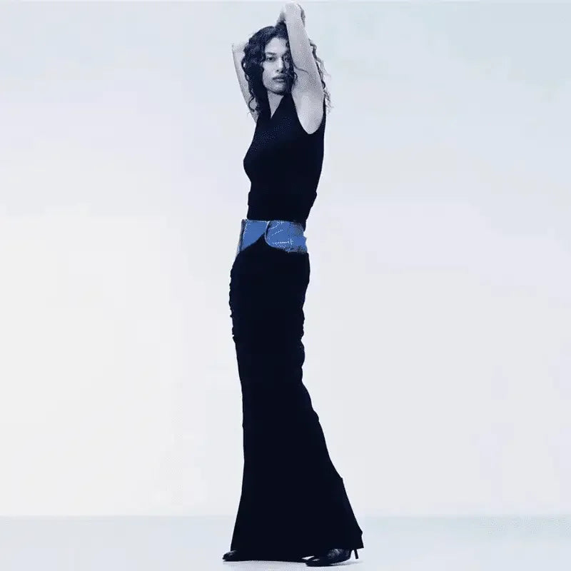 Denim Pleated Long Skirt | Fashionsarah.com